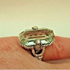 ❤️ Judith Ripka JR TWO 18K 925 Green Prasiolite (Green Amethyst) Diamond Ring